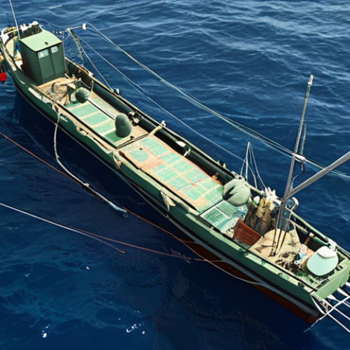 Home 4 Sustainable Fishing Technology**
Prompt: Satellite view of fishing boats equipped with GPS trackers in the Mediterranean Sea, highlighting marine protected areas. Modern fishing nets with selective meshes, reducing bycatch. Focus on innovation and environmental responsibility. Realistic style.
**